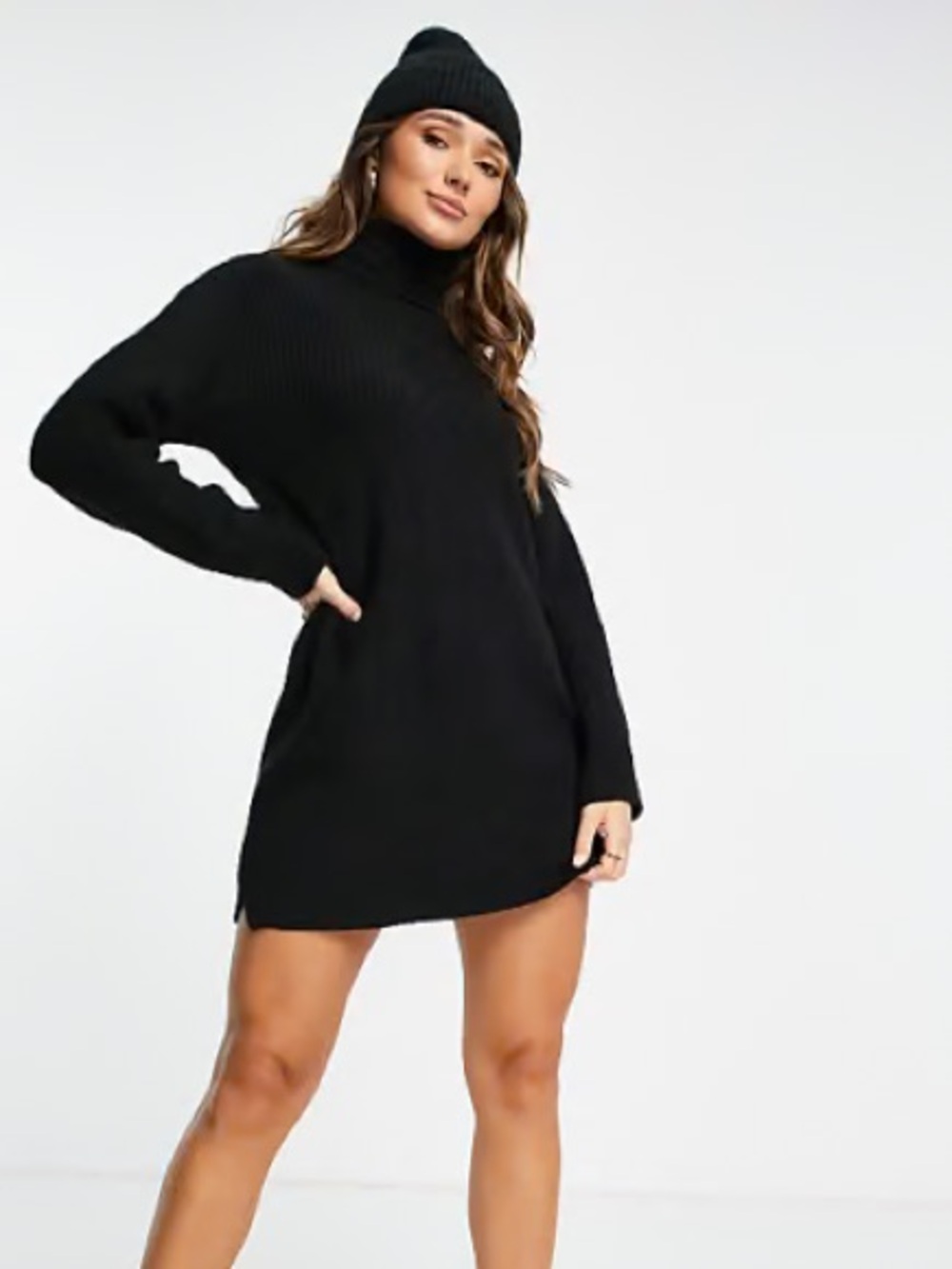 Topshop Black Turtleneck Mini Sweater Dress